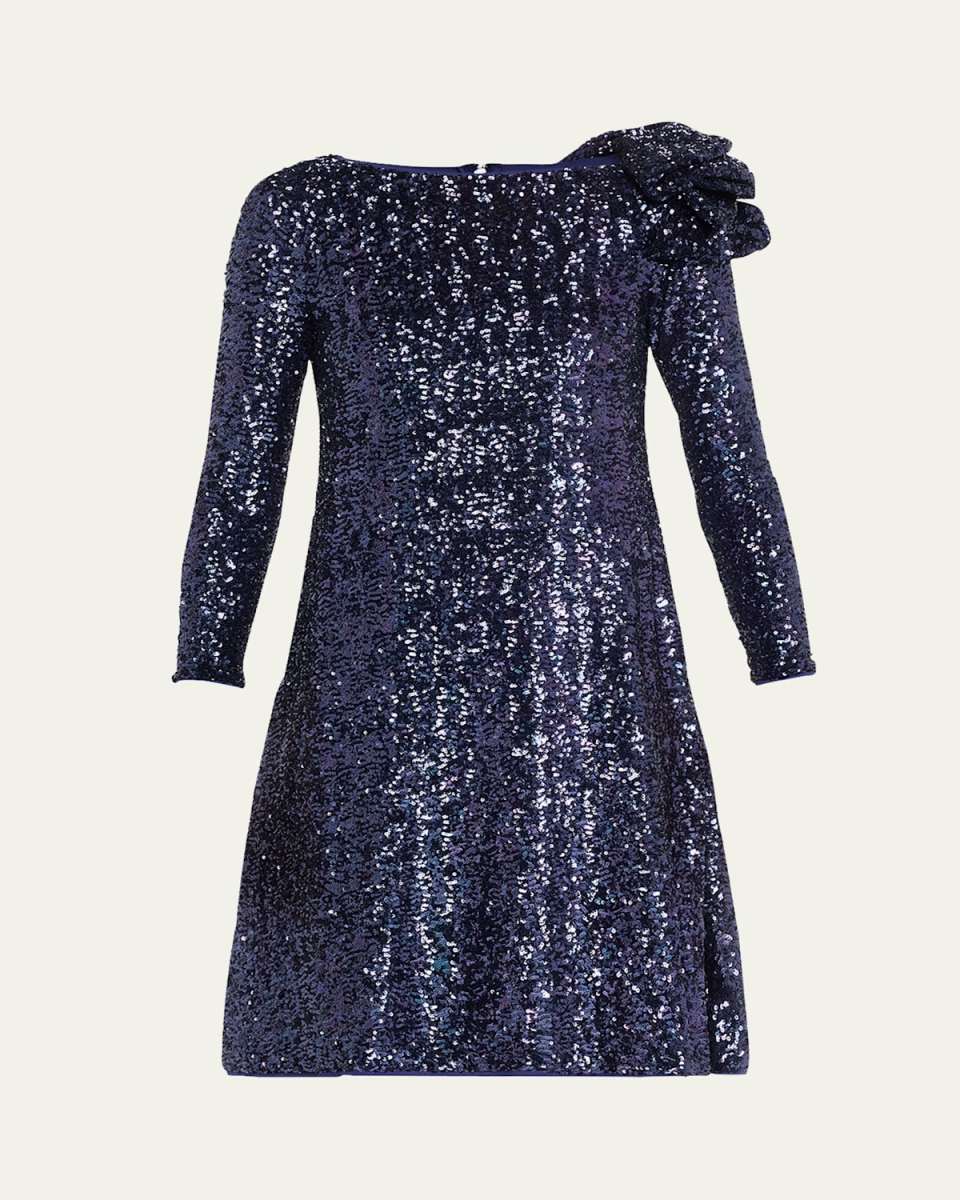 Bateau-Neck Sequin Ruffle Mini Dress